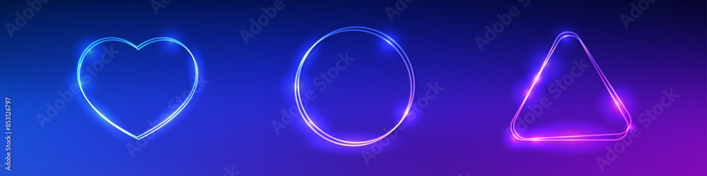 Set of neon double frames with shining effects Set of neon double frames with shining effects