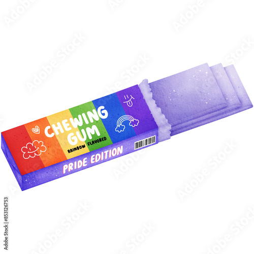 Watercolor Pride Chewing Gum Illustration Isolated on Transparent Background