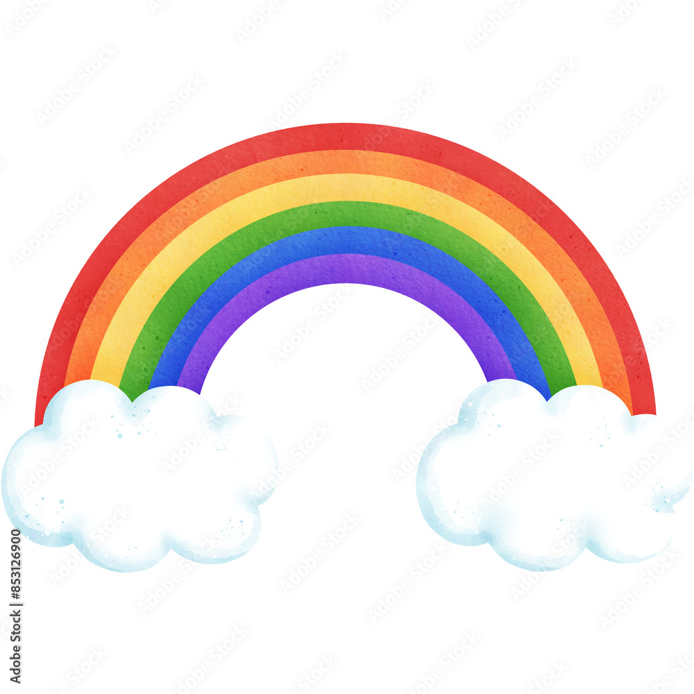 Watercolor Rainbow with Clouds Illustration Isolated on Transparent Background Watercolor Rainbow with Clouds Illustration Isolated on Transparent Background