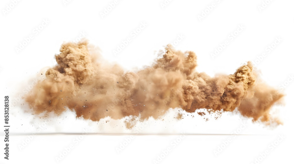 Tan cloud of sand blown on a white background Tan cloud of sand blown on a white background