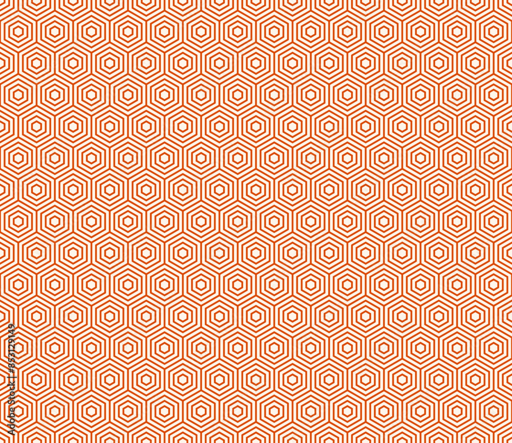 Fototapeta premium Pattern of hexagon shapes. Burnt orange color on matching background. Simple stacked hexagons pattern. Hexagon cells. Seamless pattern. Tileable vector illustration.