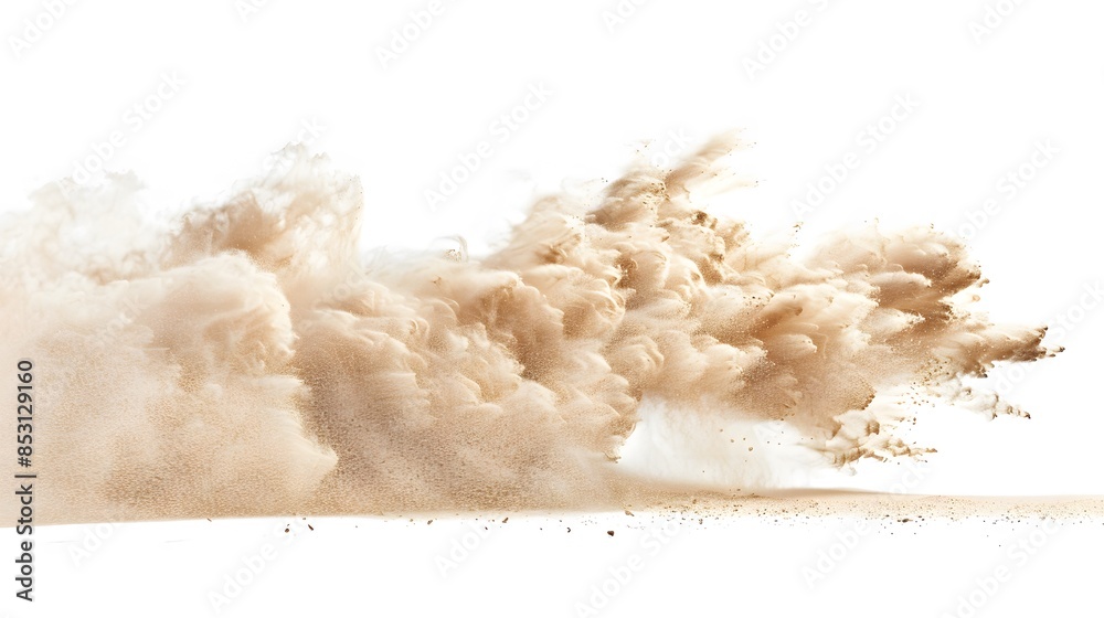 Tan cloud of sand blown on a white background