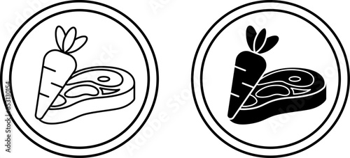 Paleo icons. Black and White Vector Icons of Carrots and Meat. Paleolithic Diet. Natural and Organic Products. Label for Labeling and Packaging Paleo Food Products