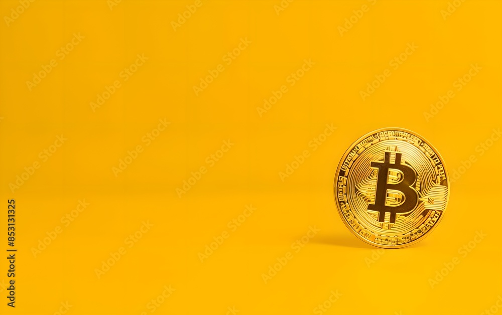 Bitcoin isolated on yellow background. Cryptocurrency and modern blockchain technology. Electronic decentralized money concept. Digital crypto coin. Minimalistic composition. Banner with copy space Bitcoin isolated on yellow background. Cryptocurrency and modern blockchain technology. Electronic decentralized money concept. Digital crypto coin. Minimalistic composition. Banner with copy space