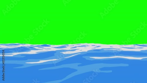 cartoon ocean. 2d animation of an ocean. a cartoon sea on a green background. an isolated 2d sea.