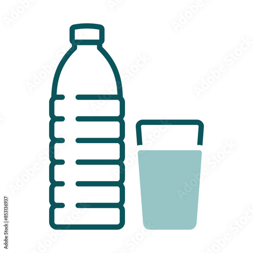 Glass and bottle of water vector icon