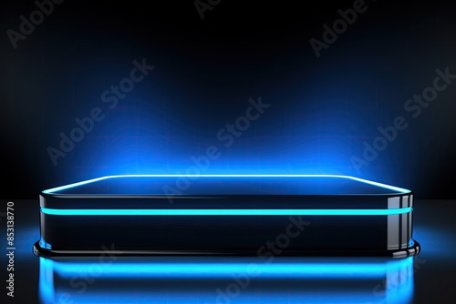Futuristic glowing blue platform on dark background, suitable for technology and innovation concepts. Perfect for modern digital presentations. © Pee