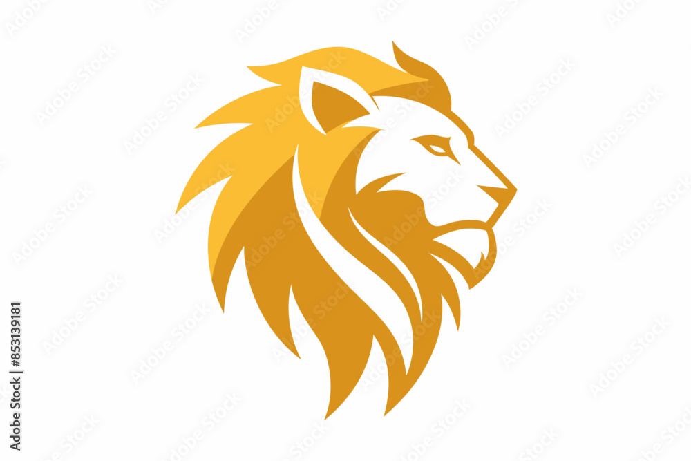 Fototapeta premium Golden Lion head logo, simple vector art
