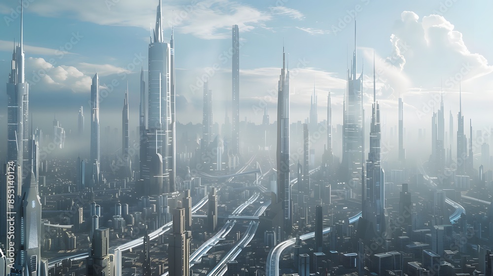 Futuristic sci-fi cityscape with sleek architecture and futuristic transportation Futuristic sci-fi cityscape with sleek architecture and futuristic transportation