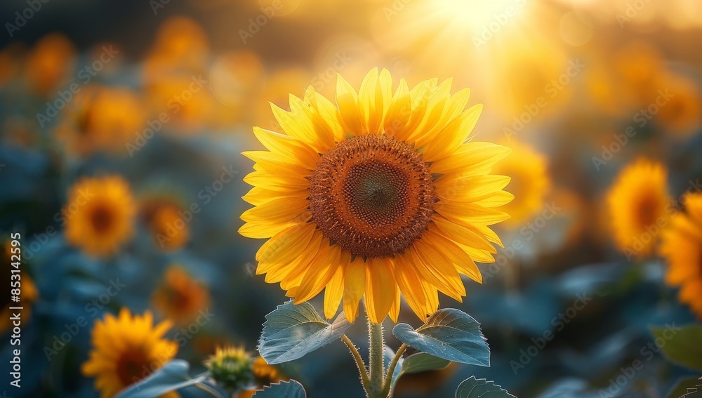 Naklejka premium Beautiful sunflowers in a field on a beautiful summer day