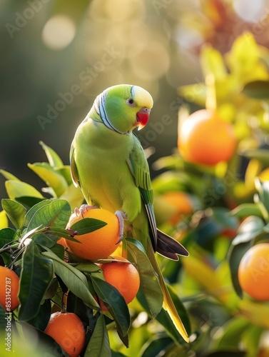 Green monk parakeet on an o...