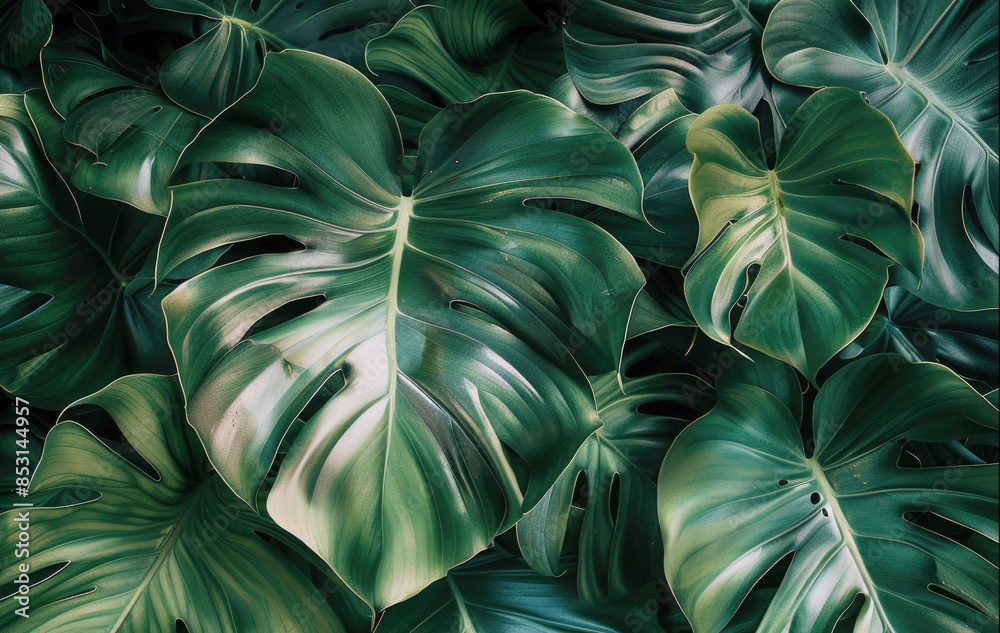 Green nature background, leaves of tropical plants, monstera close-up. Green nature background, leaves of tropical plants, monstera close-up.