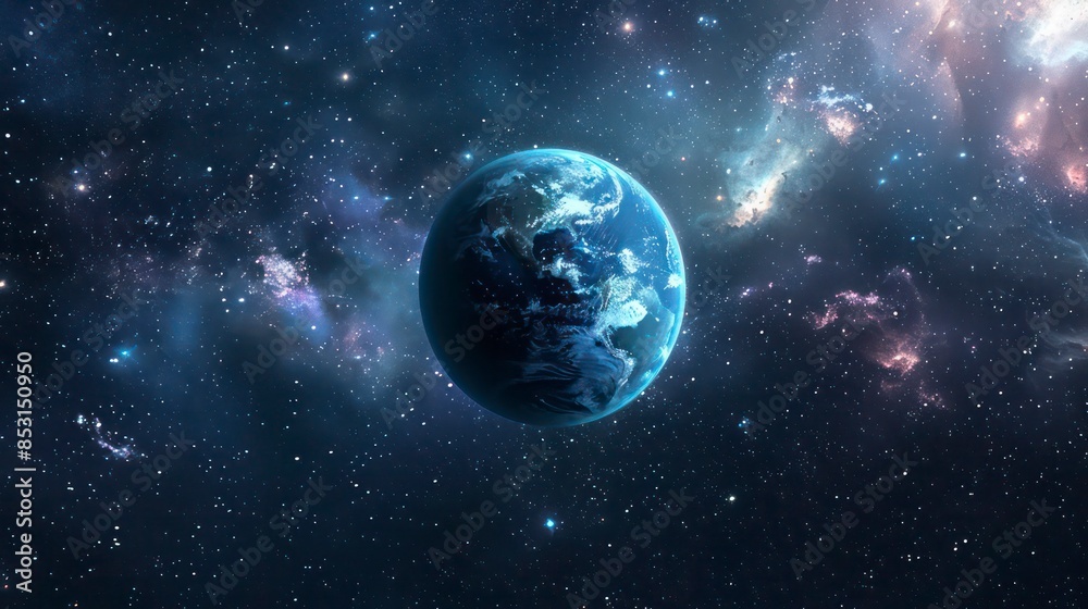 Obraz premium Planet Earth against a galaxy backdrop. Cosmic art. Themes of astronomy and science. Celebrating Earth Hour and Earth Day events.