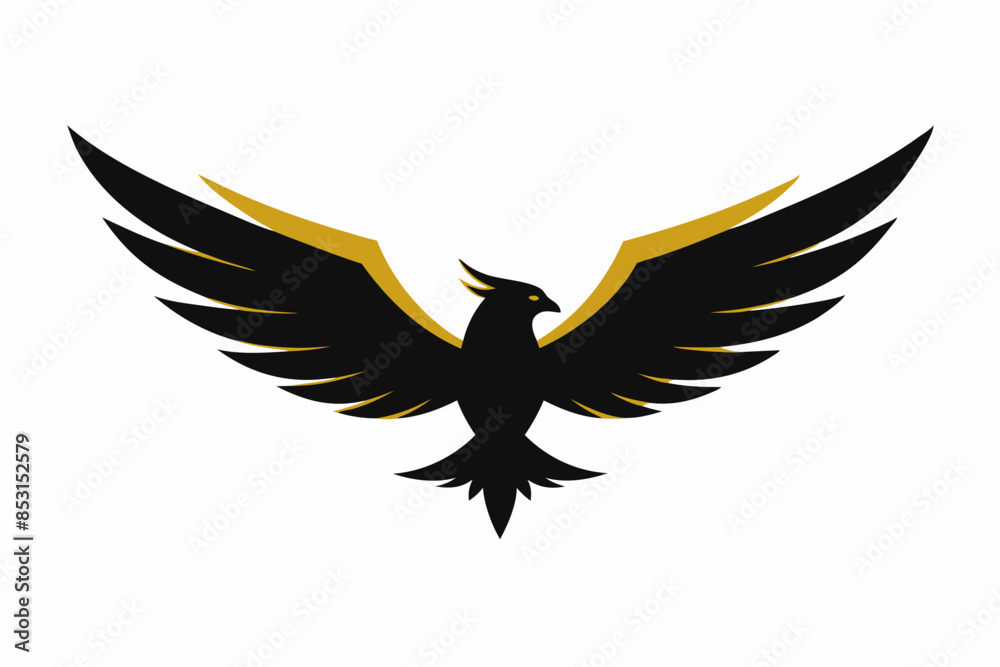 Fototapeta premium Vector logo. Geometrical logo depicting a golden flying eagle, wings horizontal