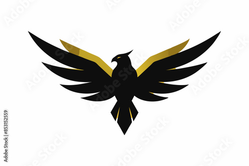 Vector logo. Geometrical logo depicting a golden flying eagle, wings horizontal photo