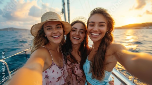 Three Women Taking a Selfie on a Boat