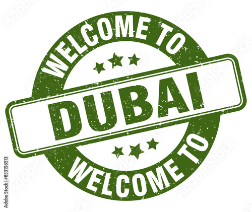 Welcome to Dubai stamp. Dubai round sign