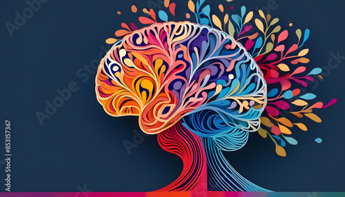 Wallpaper Mural Vivid Mind: Illustrating ADHD in a Colorful Brain on a Black Background with Copyspace Torontodigital.ca