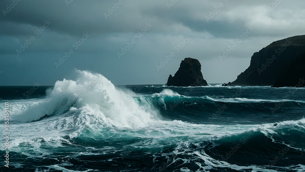Fototapeta premium waves crashing on rocks