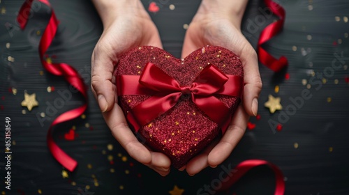 Person Holding Heart Shaped Box With a Bow