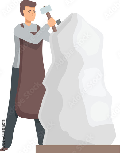 Sculptor is carefully chipping away at a large block of stone, using a hammer and chisel to create a beautiful work of art