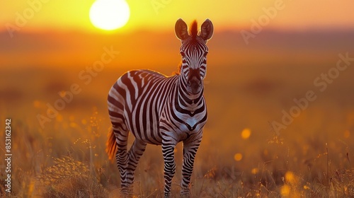 Zebra Standing in Tall Grass Field
