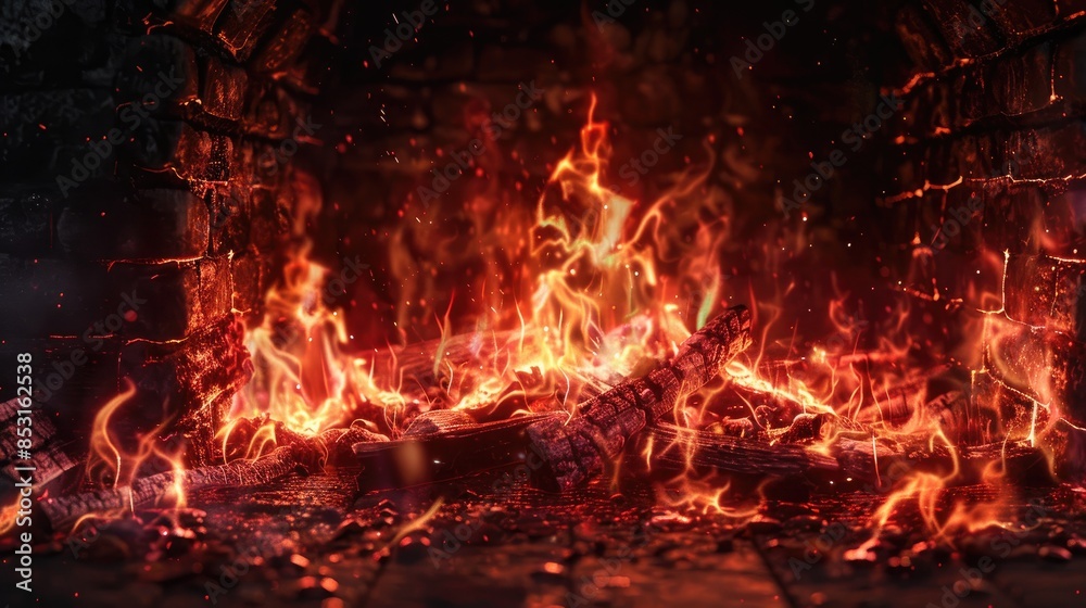 Flames of red burning in the hearth Flames of red burning in the hearth
