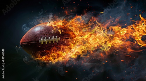 Football Engulfed in Flames on Black Background