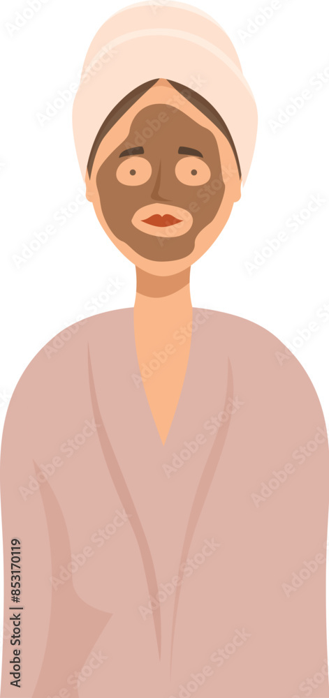 Young woman wearing bathrobe applying cosmetic face mask enjoying spa day Young woman wearing bathrobe applying cosmetic face mask enjoying spa day