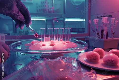 Laboratory scene with scientists working on gametes creation photo