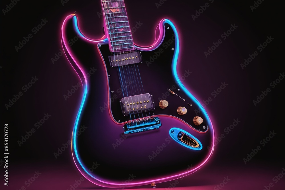 Obraz premium Strumming in Neon: A Guitar Illustration with Electric Hues