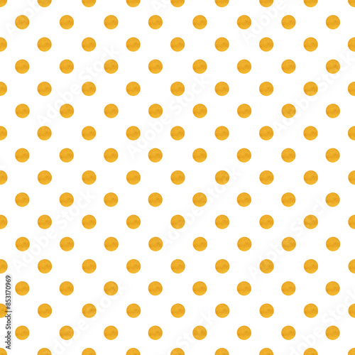 Abstract polka dot seamless pattern. Orange watercolor textured dots on white background. Colorful dotted pattern. Retro seamless pattern for textiles, wrapping paper, scrapbook, digital background.