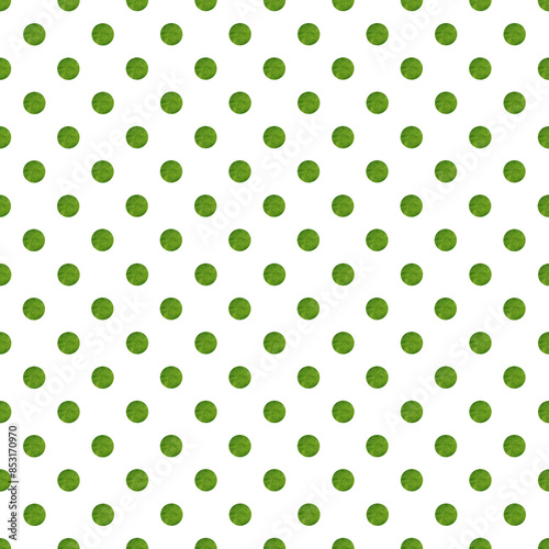 Abstract polka dot seamless pattern. Green watercolor textured dots on white background. Colorful dotted pattern. Retro seamless pattern for textiles, wrapping paper, scrapbook, digital background.