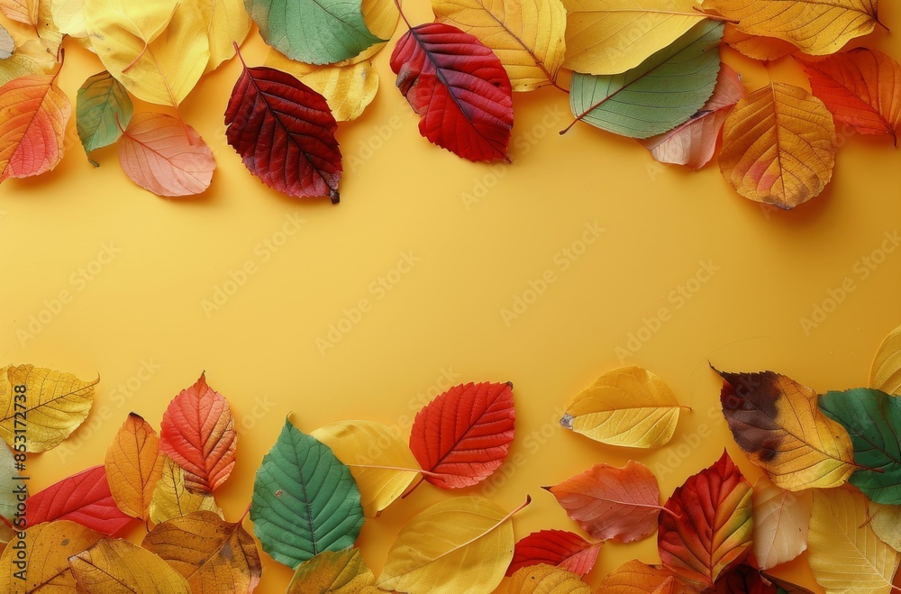 Obraz premium Yellow Autumn Leaves on a Yellow Background