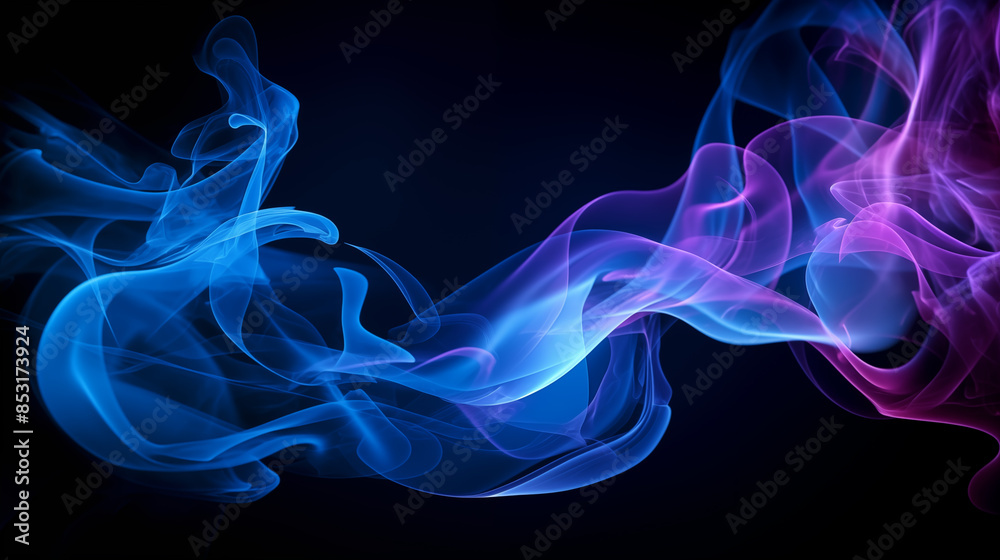 Fototapeta premium vibrant blue smoke swirling on a dark background with neon light accents