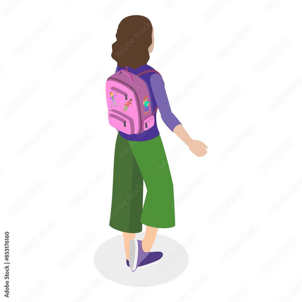 3D Isometric Flat Illustration of People With Backpacks. Item 6 3D Isometric Flat Illustration of People With Backpacks. Item 6