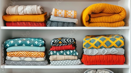 Colorful Towels Filling a Shelf