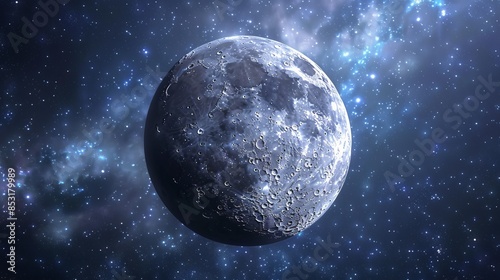 3D cartoon moon in space.