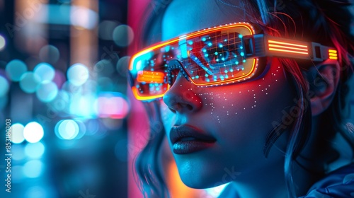 crazy rave girl dj with futuristic headphones