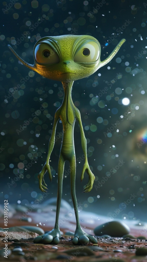 3D cartoon one aliens in space. 3D cartoon one aliens in space.