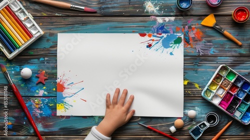 Childs Hand Holding Paintbrush Over Paper