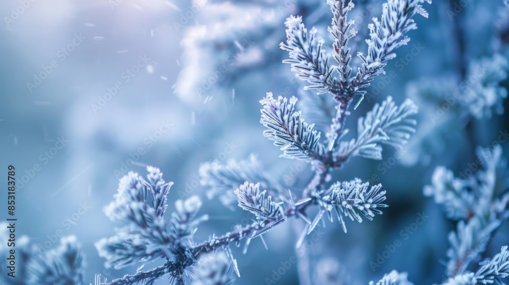 Close-up of frosty tree branches covered in ice. Winter scene showing the beauty of nature. Cold, serene and peaceful atmosphere. Close-up of frosty tree branches covered in ice. Winter scene showing the beauty of nature. Cold, serene and peaceful atmosphere.