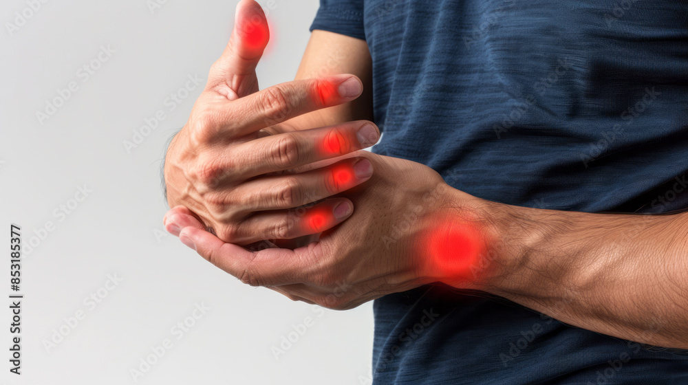Health problem concept of man suffering from hand pain. Health problem concept of man suffering from hand pain.