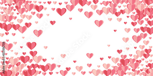 Papercut rosy heart symbols confetti background design. Anniversary decoration. Greeting card