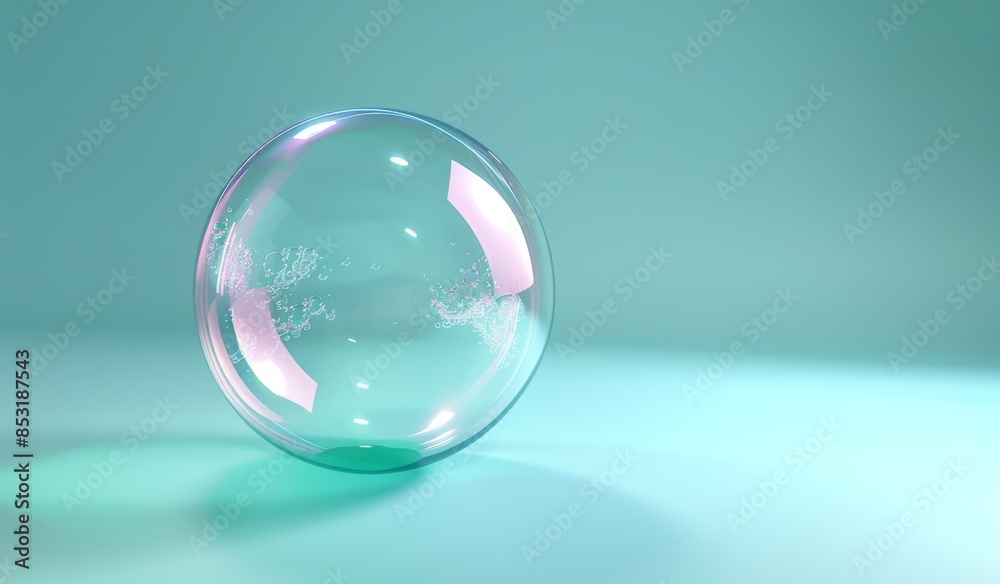 Single soap bubble on a blue background with a gradient from blue to green Single soap bubble on a blue background with a gradient from blue to green