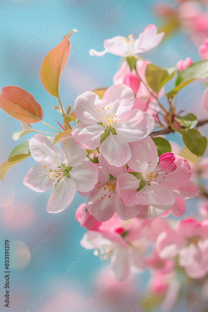 Fototapeta premium Close-up of Blooming Pink Crabapple Flowers in Spring