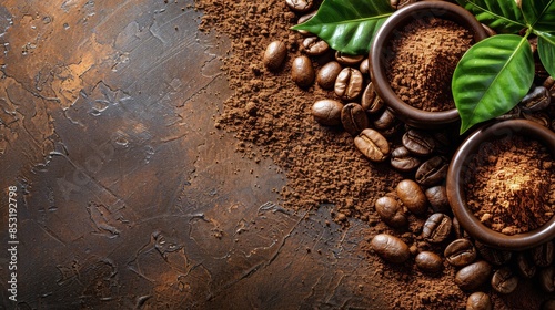 Coffee Beans and Leaves on Table