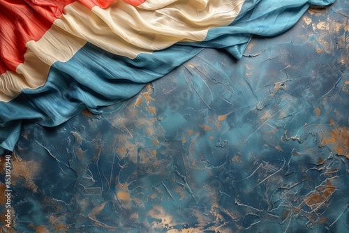Close-Up of a Creased French Flag With Blue, White, and Red Stripes