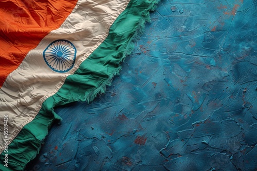 Indian Flag on Teal Textured Background