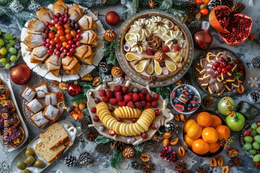 Free photo of Meal teriyaki salmon with fresh fruit and vegetables Fitness food top view